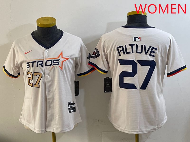 Women Houston Astros #27 Altuve Cream Three generations Joint Name 2025 Nike MLB Jersey style 13->women mlb jersey->Women Jersey